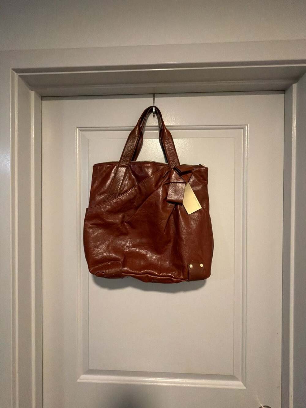 Vince Camuto Brown Leather Tote Bag with Bow Detail